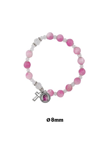 Pulsera Elastica Piedra Rosa 8mm Paters Trasparentes Tipo Rosario