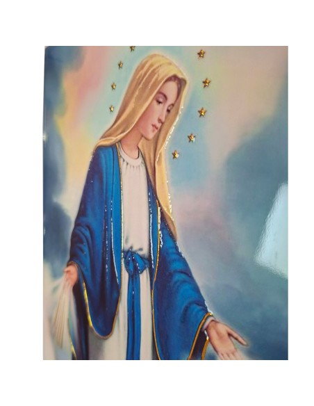 Placa ceramica 3D Virgen Milagrosa 20x15cm con dorados retro madera