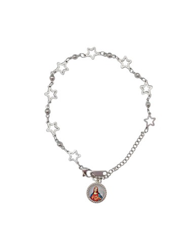 Pulsera Acero blanco eslabones con estrellas con bolitas