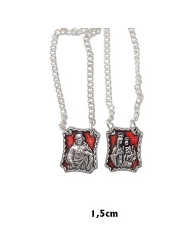 Escapulario Metal esmalte rojo 1.6x1.3mm con cadena y en caja