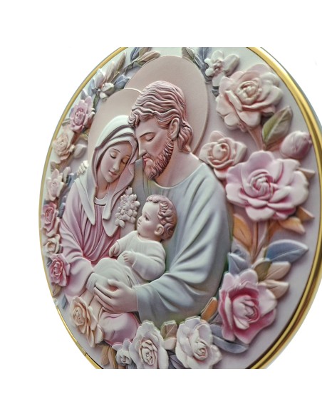 Placa ceramica 3D Sagrada Familia 20cm tonos pastel flores alrededor mesa o colgar