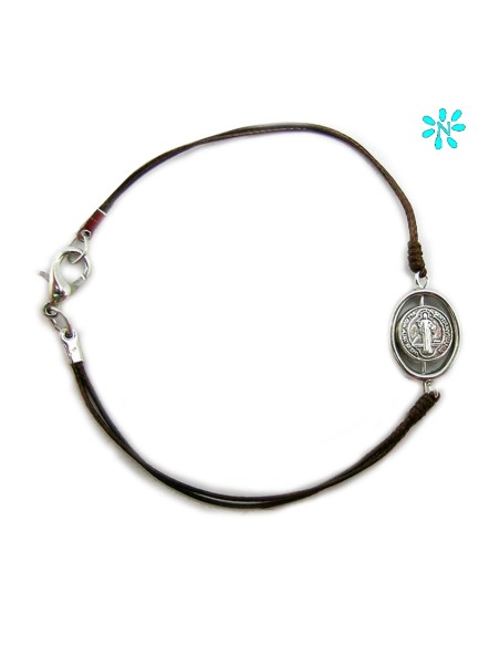 Pulsera San Benito Cordon Fino Marron Centro Giratorio