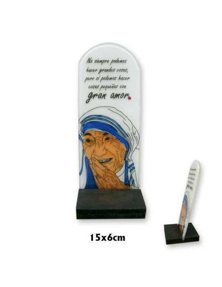 Vidriera Cristal 15X6cm Madre Teresa De Calcuta Con Frase Con Base