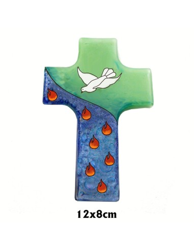 Cruz Cristal 12X8cm Paloma Con 7 Llamas