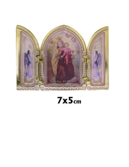 Capilla Triptico Con Cruces Doradas 7X5cm Con Foto En El Interior Y 2 Angeles