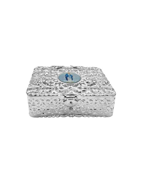 Caja Para Rosario Metal Filigrana Con Foto Superior 7 x 5.5 cm
