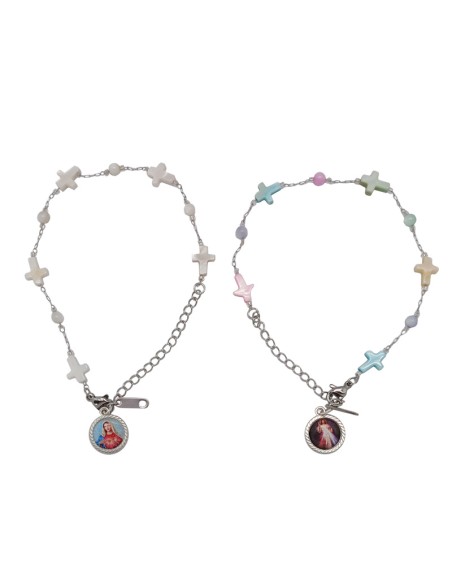 Pulsera Acero San Benito medallas redondas 10mm