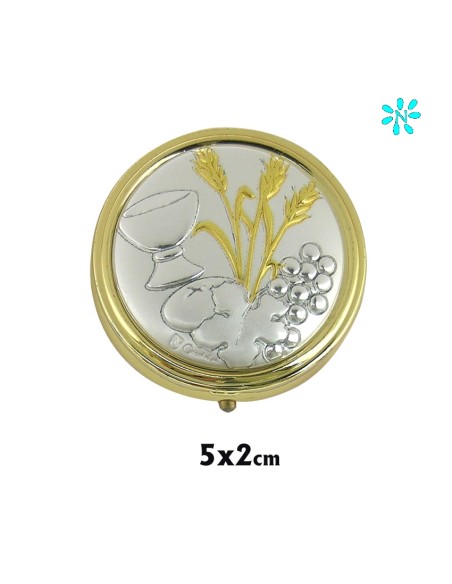 Caja Dorada Con Placa Superior Bicolor Caliz Con Espigas  5X2 Cm