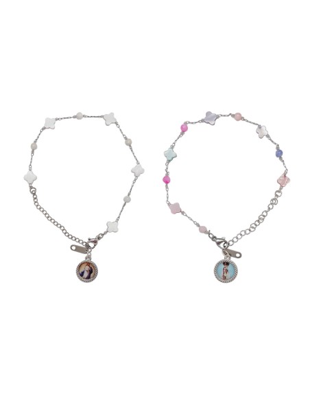 Pulsera Acero Virgen Milagrosa medallas redondas 10mm