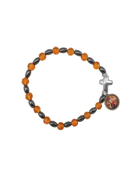 Pulsera Acero Escapulario medallas redondas 10mm Virgen Carmen y Sagrado Corazon