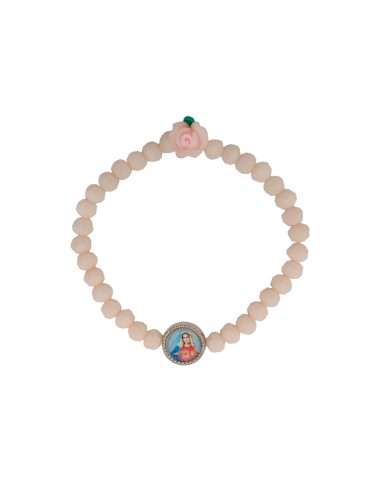 Pulsera Cristal Rosa 6mm Con Rosa rosita