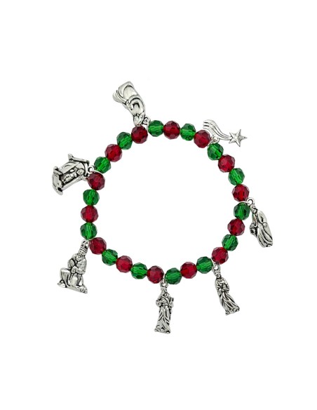 Pulsera navidad roja y verde con 7 figuras metal