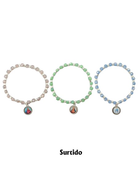 Pulsera Cuerda Trenzada Con Cruz Central Acero y Bolitas Colores Surtidos