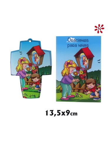 Kit Librito Oraciones Infantiles Con Cruz Serigrafiada