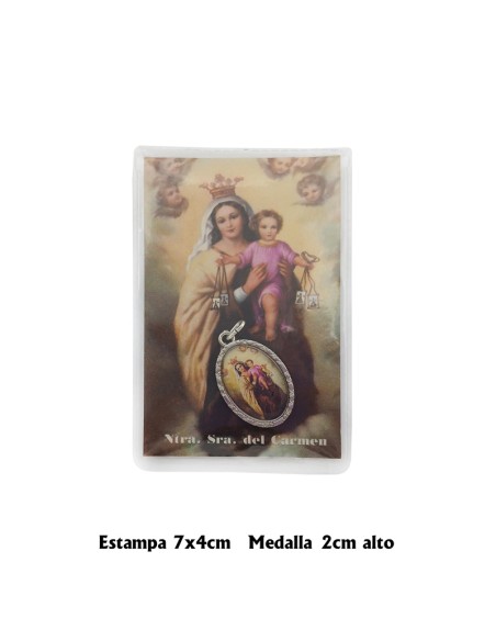 Estuche Bendicion Virgen Del Carmen  7X5 Cm Con Medalla Foto