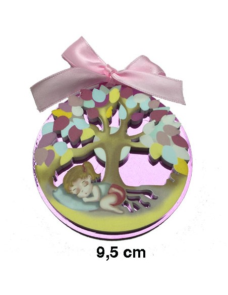 Medalla Cuna Arbol De La Vida Reflejo Rosa Con Niña 75Mm