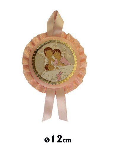 Medalla Cuna Dos Angeles Con Niña Dormida Con Placa Esmaltada Piel Rosa 12cm