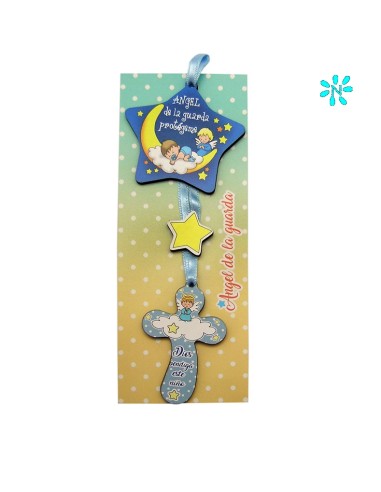 Medalla Cuna Estrella Angel De La Guarda Azul Con Cruz Personalizable