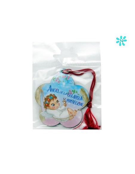 Medalla Cuna Angel De La Guarda Forma Flor Con Hamaca