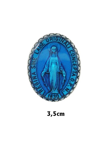 Placa Coche Virgen Milagrosa Niquel Oval 30x20 MM Con Esmalte Azul