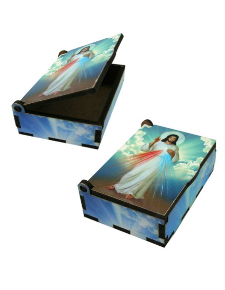Caja Madera Serigrafiada Jesús Misericordioso 7X5x2. 5Cm Portarosario