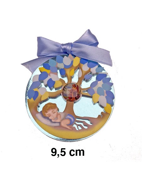 Medalla Cuna Arbol De La Vida Reflejo Azul Con Niño 75Mm