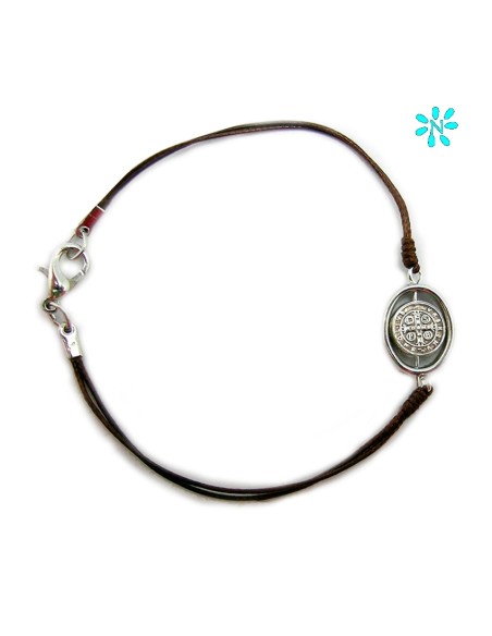 Pulsera San Benito Cordon Fino Marron Centro Giratorio