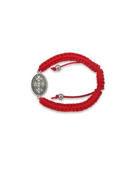 Pulsera San Benito Trenzada Roja Con Medalla Oval A Dos Caras