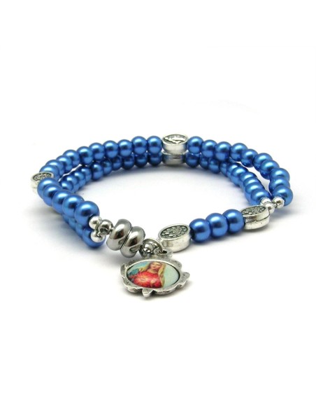 Pulsera Rosario Cristal Liso Azul 5Mm Paters Medalla San Benito Cierre Magnetico