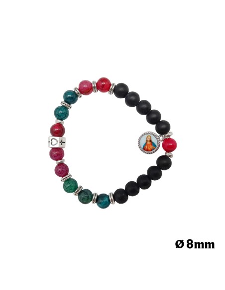 Pulsera Piedras Varios Colores Con Bolas Negras Y Adorno Metal