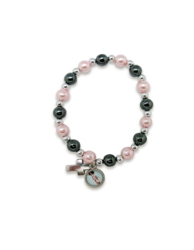 Pulsera Elastica Ematite Y Rosa 8Mm...