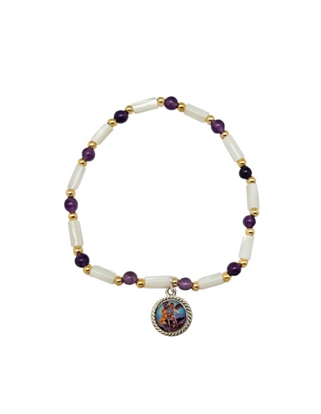 Pulsera Elastica Tubos Nacar Con Piedras 5Mm 3 Colores Surtidos