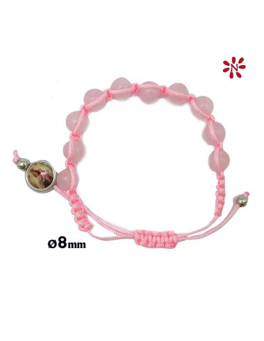 Pulsera Cuerda Y Piedra Cuarzo Rosa 8Mm