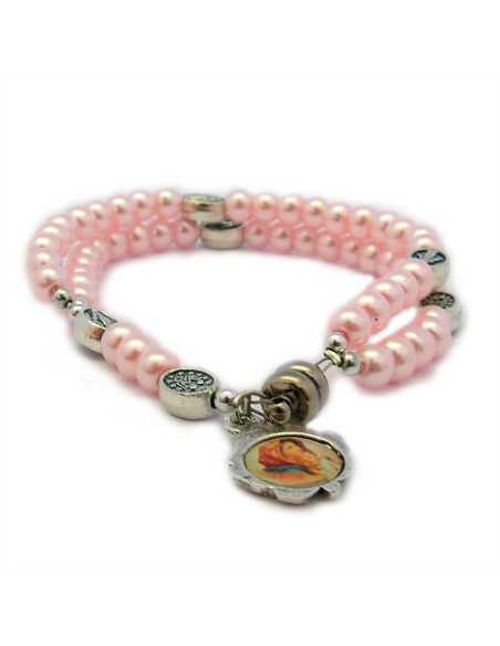 Pulsera Rosario Cristal Liso Azul 5Mm Paters Medalla Milagrosa Cierre Magnetico