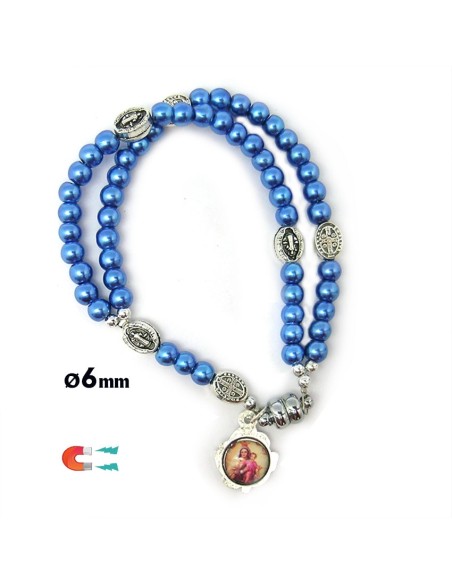 Pulsera Rosario Cristal Liso Rojo 5Mm Paters Medalla San Benito Cierre Magnetico
