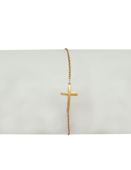 Pulsera Acero Cadena Dorada Con Cruz Lisa Al Centro