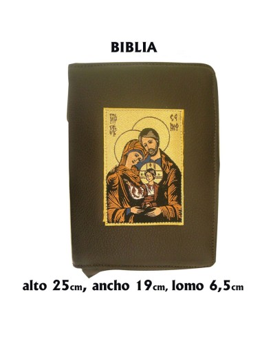 Funda Biblia Piel Con Cremallera Bordada Sagrada Familia Jerusalen Ddb