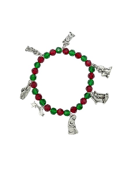 Pulsera Navidad Roja Y Verde Con 7 Figuras Metal