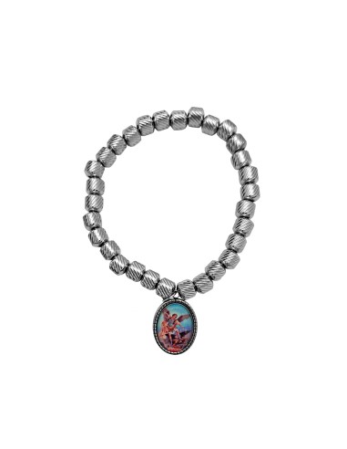 Pulsera Acero tubo rayada y medalla...