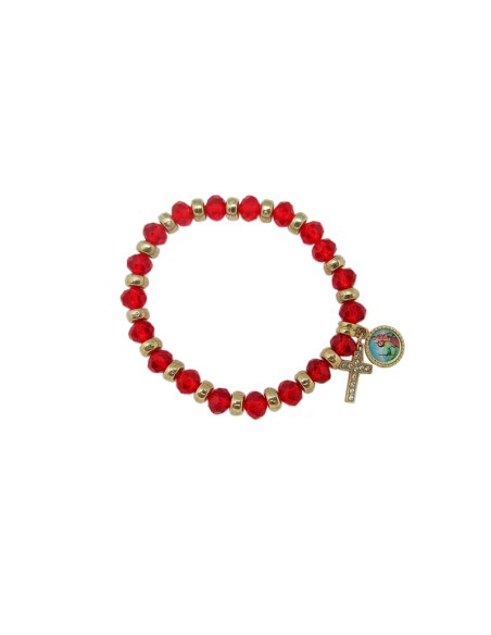 Pulsera San Benito Trenzada Roja Con Medalla Oval A Dos Caras
