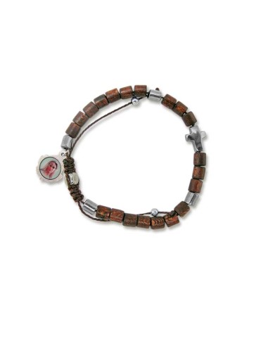 Pulsera Madera Ajustable Marron Bolas...