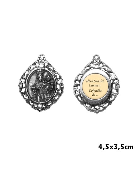Medallon Metal Oval Virgen Del Carmen Con Trasera Para Personalizar