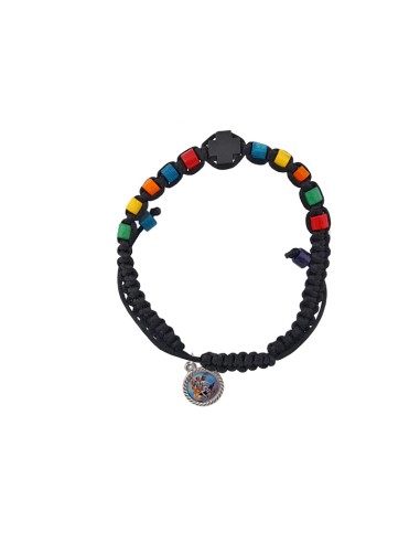 Pulsera Cuerda Negra Madera Multicor...