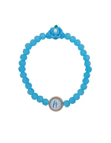 Pulsera Cristal Celeste 6Mm Con Rosa...